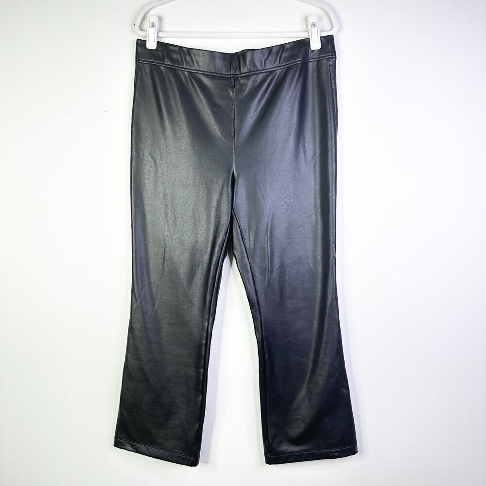 Ann Taylor Loft Pants Women L Black Faux Vegan Leather Flare Crop High Rise Boho